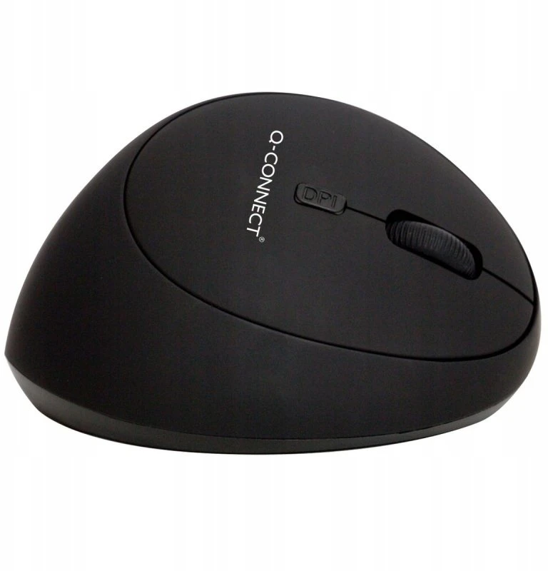 Q-Connect Ergonomiška belaidė vertikali 6 mygtukų pelė su baterijomis dešiniarankiams Juoda (KF15116)