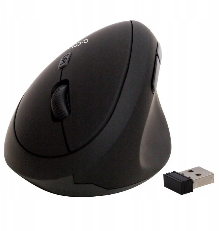 Q-Connect Ergonomiška belaidė vertikali 6 mygtukų pelė su baterijomis dešiniarankiams Juoda (KF15116)