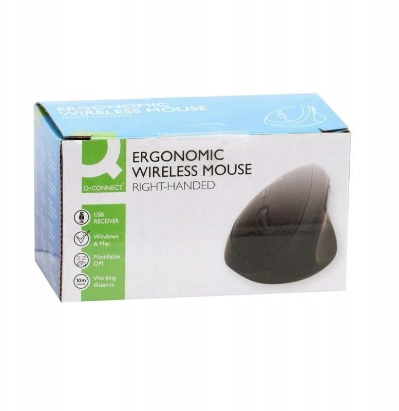 Q-Connect Ergonomiška belaidė vertikali 6 mygtukų pelė su baterijomis dešiniarankiams Juoda (KF15116)