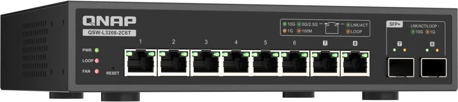 Šakotuvas QNAP komutatorius QSW-L3208-2C6T (6x10GbE, 2x10GbE/SFP+ derinys)