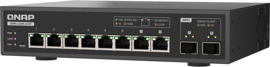 Šakotuvas QNAP komutatorius QSW-L3208-2C6T (6x10GbE, 2x10GbE/SFP+ derinys)