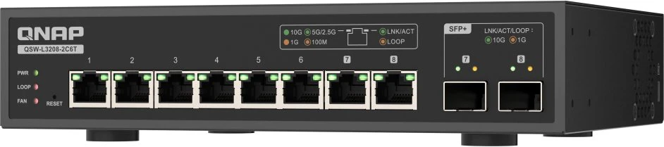 Šakotuvas QNAP komutatorius QSW-L3208-2C6T (6x10GbE, 2x10GbE/SFP+ derinys)