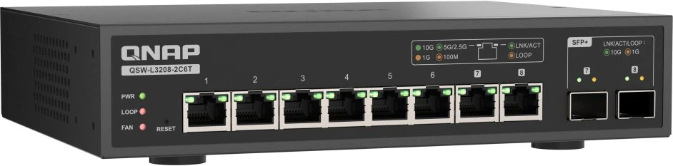 Šakotuvas QNAP komutatorius QSW-L3208-2C6T (6x10GbE, 2x10GbE/SFP+ derinys)