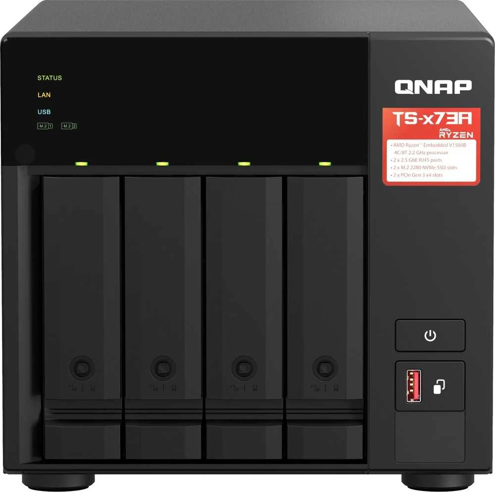 Serveris QNAP TS-473A + QSW-1105-5T Bundle Pack NAS Tower Ryzen Embedded V1500B 8 GB DDR4 0 TB QNAP Turbo System Juodas