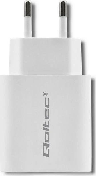 QOLTEC 51714 Įkroviklis 18W 5-12V 1.5-3A USB tipas C PD USB QC 3.0 Baltas