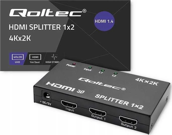 „Qoltec“ aktyvus skirstytuvas 2 x HDMI 4K x 2K | 3.4 Gb/s | Didelis stabilumas