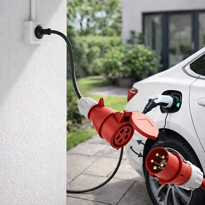 Qoltec maitinimo adapteris EV įkrovikliams CEE 16A 5 kontaktų 400V-230V SCHUKO max 16A 3.5 kW