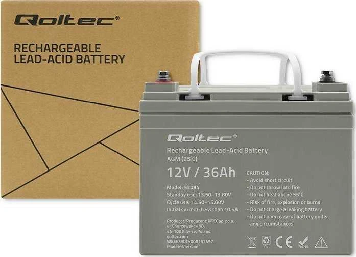 Qoltec 53084 AGM akumuliatorius | 12V | 36Ah