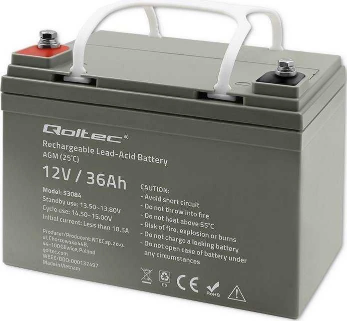 Qoltec 53084 AGM akumuliatorius | 12V | 36Ah