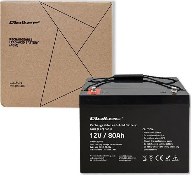 QOLTEC 53075 AGM baterija 12V 80Ah