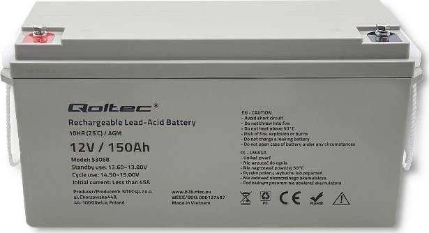 QOLTEC 53068 AGM baterija 12V 150Ah maks. 2250A