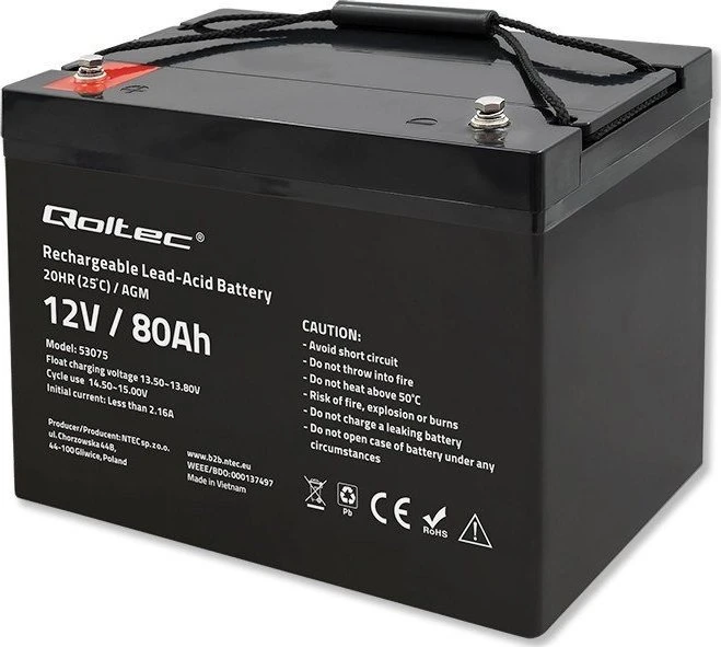 QOLTEC 53075 AGM baterija 12V 80Ah