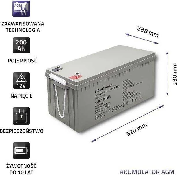 QOLTEC 53069 AGM baterija 12V 200Ah maks. 3000A