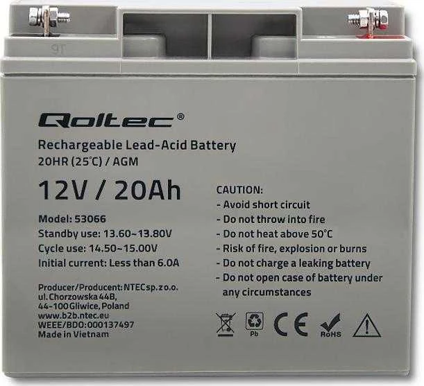 QOLTEC 53066 AGM baterija 12V 20Ah maks. 300A