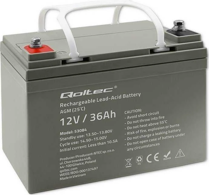 Qoltec 53084 AGM akumuliatorius | 12V | 36Ah