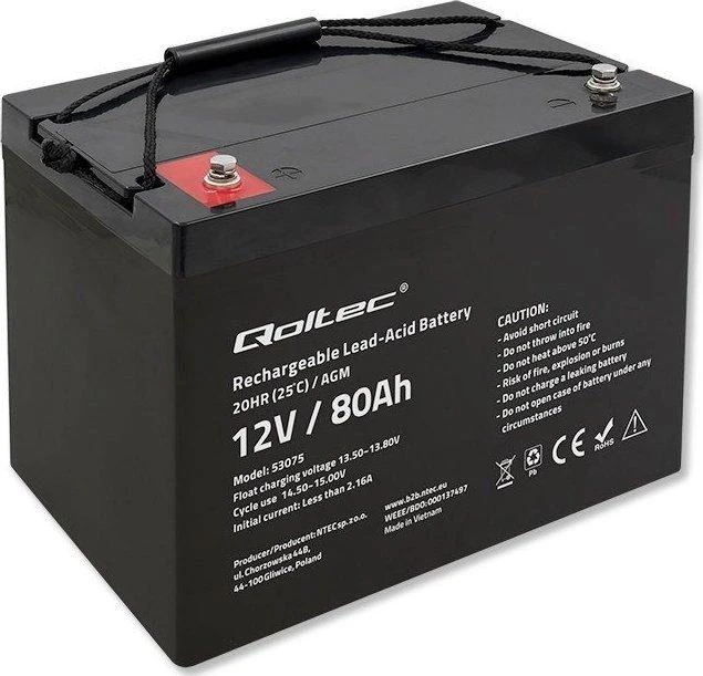 QOLTEC 53075 AGM baterija 12V 80Ah