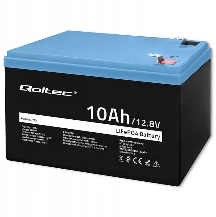 Qoltec Akumuliatorius LiFePO4 Litowo-Żelazowo-Fosforanowy | 12.8V | 10Ah | 128Wh | BMS