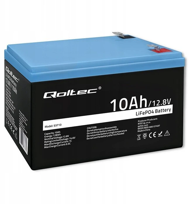 Qoltec Akumuliatorius LiFePO4 Litowo-Żelazowo-Fosforanowy | 12.8V | 10Ah | 128Wh | BMS
