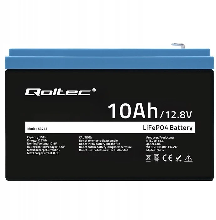 Qoltec Akumuliatorius LiFePO4 Litowo-Żelazowo-Fosforanowy | 12.8V | 10Ah | 128Wh | BMS