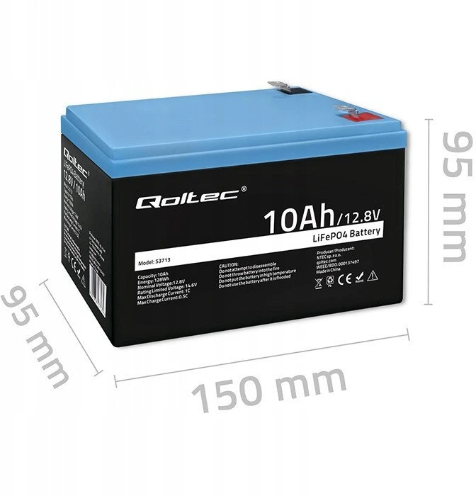 Qoltec Akumuliatorius LiFePO4 Litowo-Żelazowo-Fosforanowy | 12.8V | 10Ah | 128Wh | BMS
