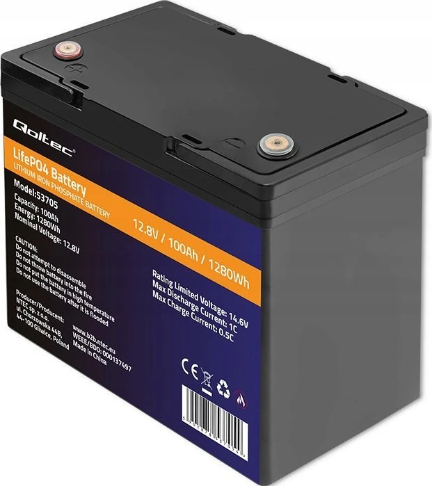 Qoltec Akumuliatorius LiFePO4 Ličio geležies fosfatas | 12,8 V | 100Ah | 1280Wh | BMS