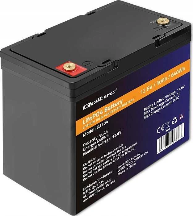 „Qoltec LiFePO4“ ličio-geležies-fosfato akumuliatorius | 12,8 V | 50 Ah | 640 Wh | BMS