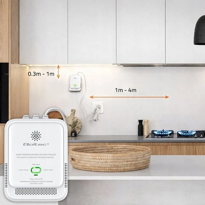 Qoltec Propano-butano dujų nuotėkio jutiklis LPG su 85dB aliarmu ir LED