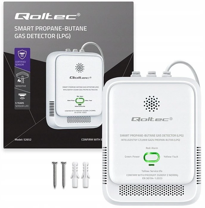 Qoltec Propano-butano dujų nuotėkio jutiklis LPG su 85dB aliarmu ir LED