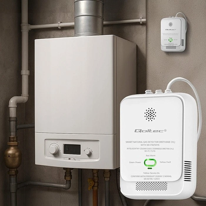 Qoltec 52651 gamtinių dujų nuotėkio jutiklis | CH4 detektorius | NG | Tuya | Wi-Fi | 85dB signalizacija | LED