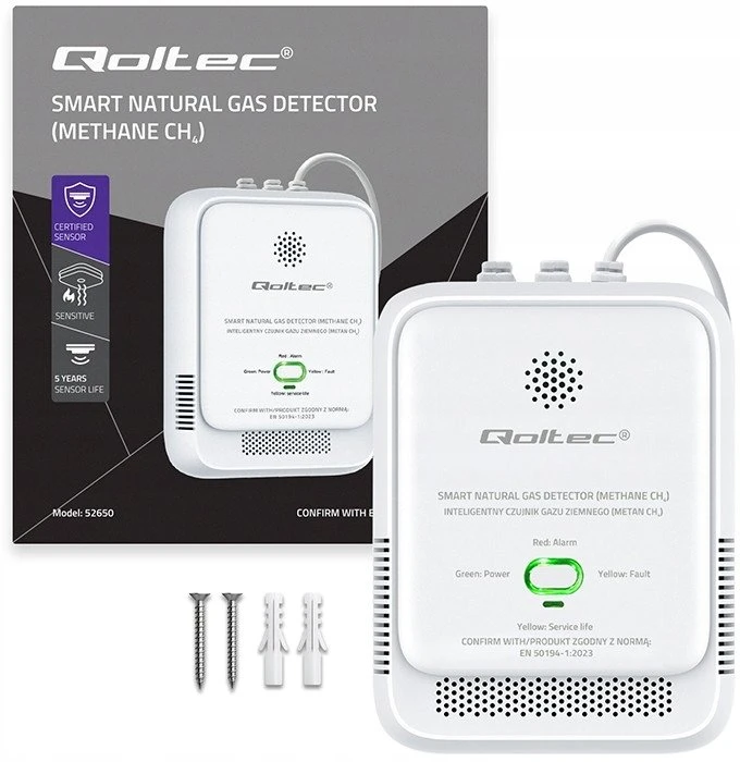 Qoltec gamtinių dujų nuotėkio jutiklis CH4 detektorius 85dB signalas LED