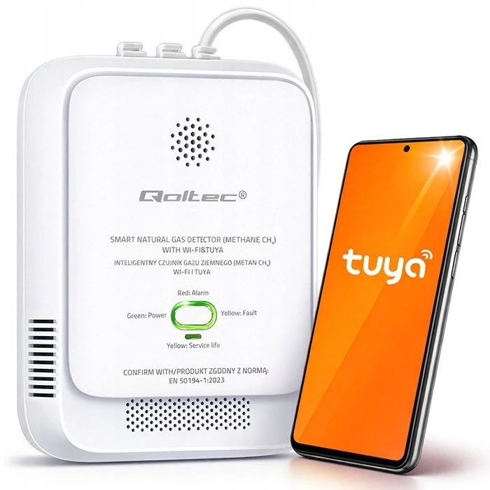 Qoltec 52651 gamtinių dujų nuotėkio jutiklis | CH4 detektorius | NG | Tuya | Wi-Fi | 85dB signalizacija | LED