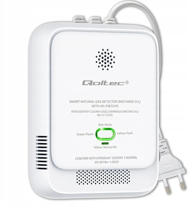 Qoltec 52651 gamtinių dujų nuotėkio jutiklis | CH4 detektorius | NG | Tuya | Wi-Fi | 85dB signalizacija | LED