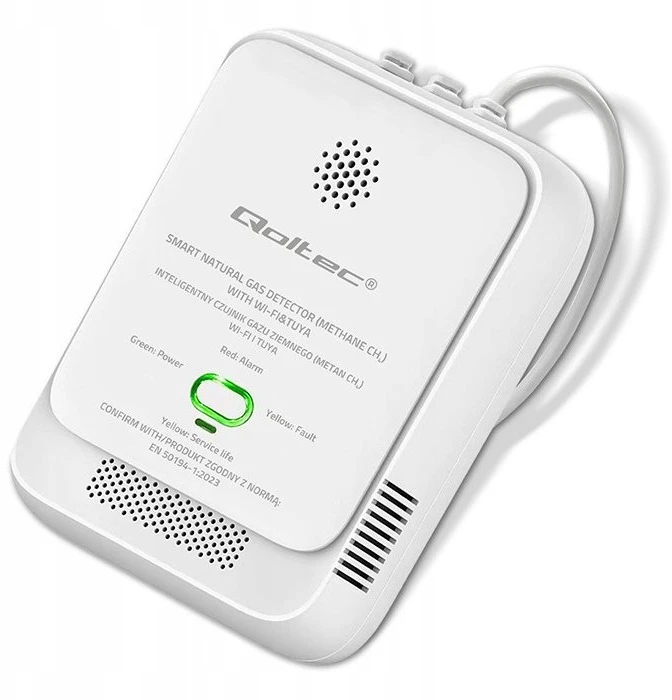 Qoltec 52651 gamtinių dujų nuotėkio jutiklis | CH4 detektorius | NG | Tuya | Wi-Fi | 85dB signalizacija | LED