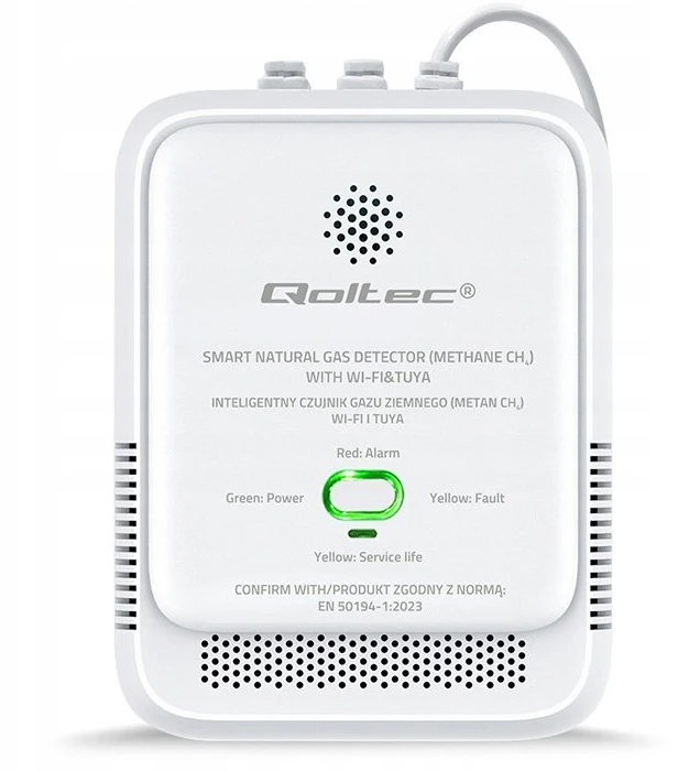 Qoltec 52651 gamtinių dujų nuotėkio jutiklis | CH4 detektorius | NG | Tuya | Wi-Fi | 85dB signalizacija | LED