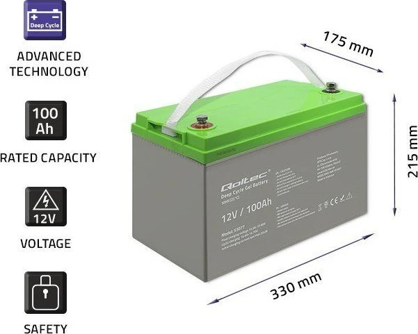 QOLTEC 53077 Deep Cycle Gel Baterija 12V 100Ah