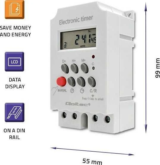 QOLTEC 50629 Elektroninis laikmatis PC0629 DIN bėgiui / LCD