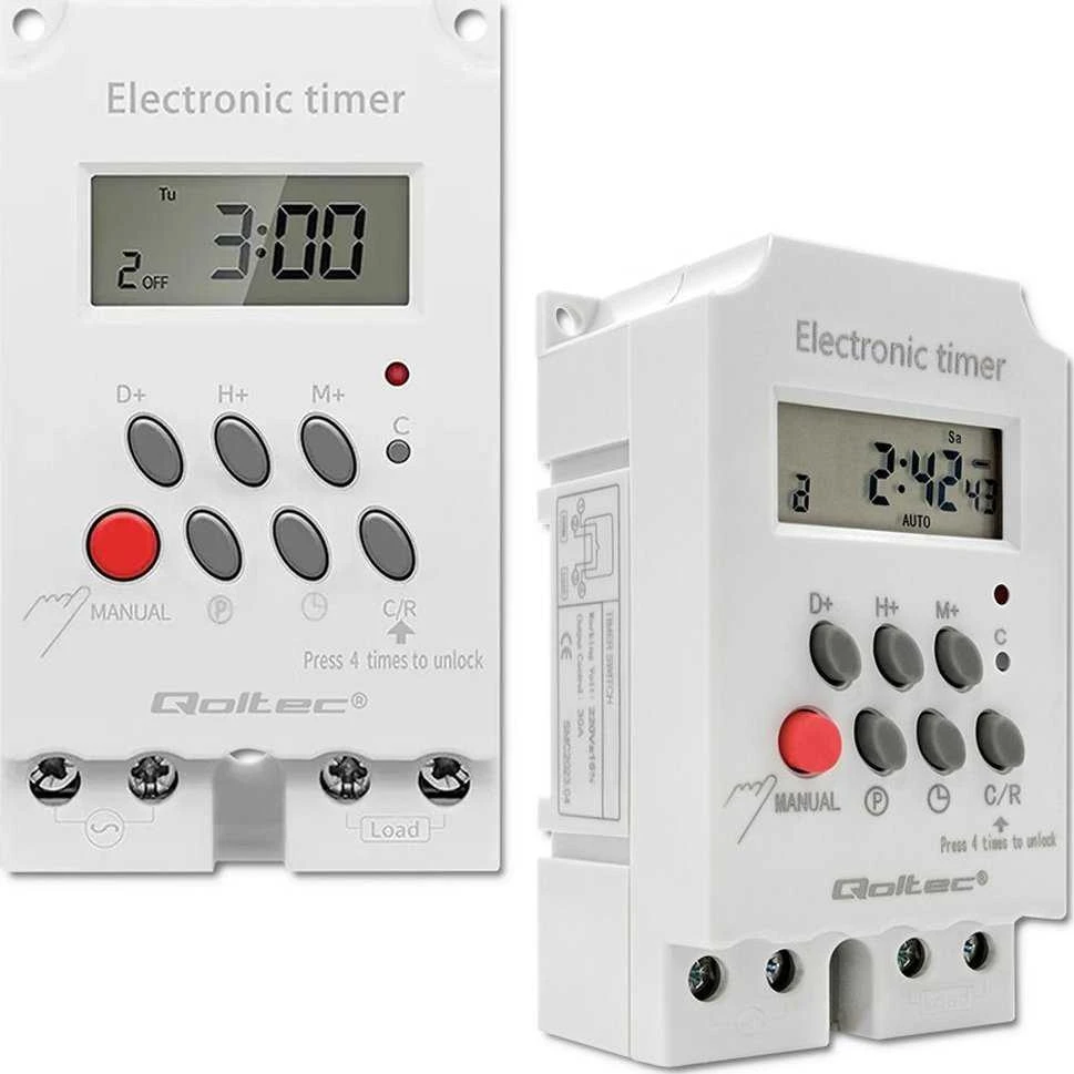 QOLTEC 50629 Elektroninis laikmatis PC0629 DIN bėgiui / LCD
