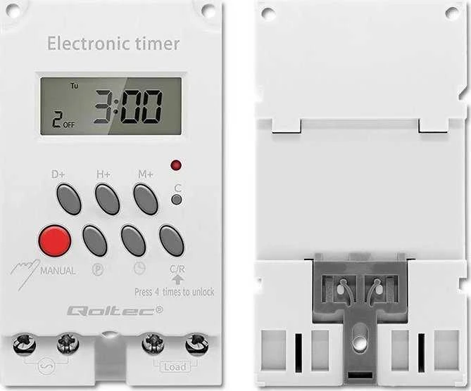 QOLTEC 50629 Elektroninis laikmatis PC0629 DIN bėgiui / LCD