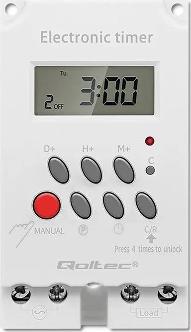 QOLTEC 50629 Elektroninis laikmatis PC0629 DIN bėgiui / LCD