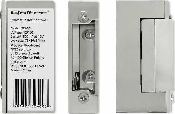 Qoltec Elektrozaczep symetryczny rygiel | 12V | Nerūdijantis plienas