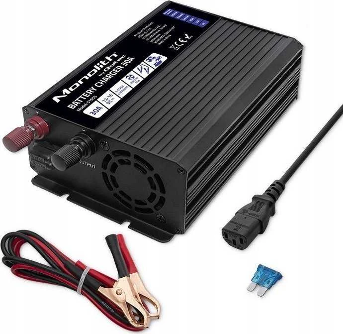 QOLTEC 51955 Smart Monolith įkroviklis LiFePO4 AGM GEL SLA akumuliatoriams / 30A / 12V