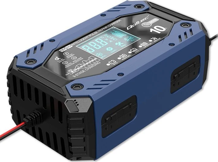 Qoltec 52482 vehicle battery charger 12/24 V Juodas, Mėlyna