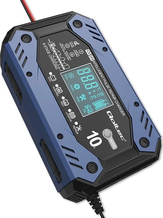 Qoltec 52482 vehicle battery charger 12/24 V Juodas, Mėlyna