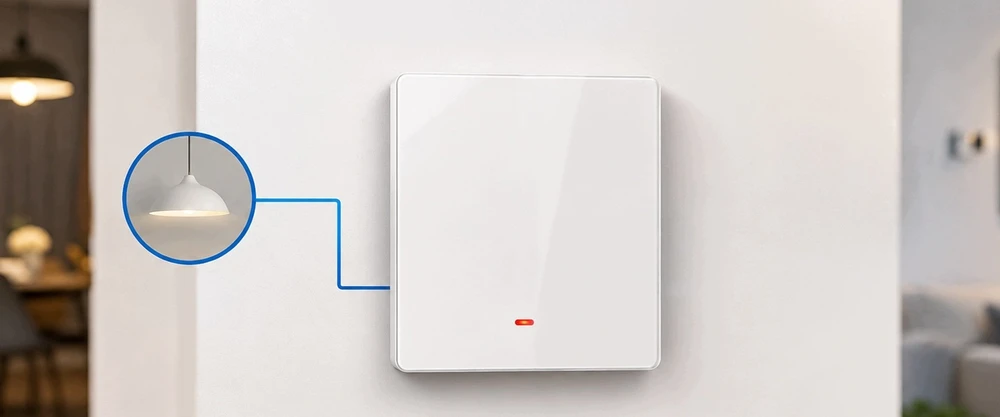 Qoltec 52719 Išmanusis vieno kanalo šviesos jungiklis | Wi-Fi | Laikmatis | Tuya | Smart life | Baltas