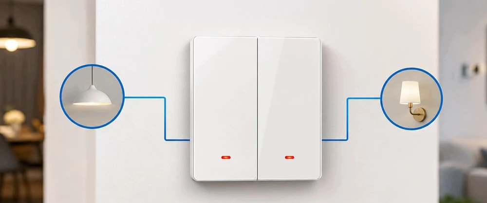 Qoltec 52706 Smart 2-Gang Light Switch | Wi-Fi | Timer | Tuya | Smart life | Baltas