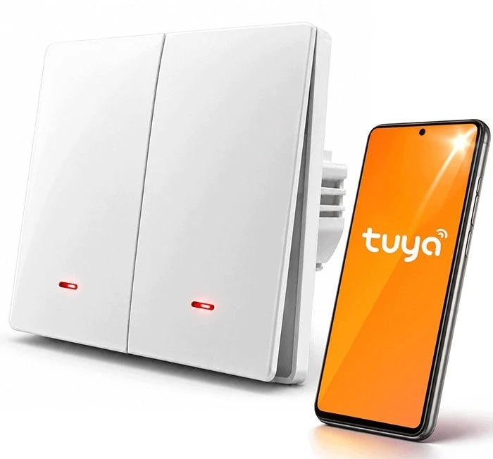 Qoltec 52706 Smart 2-Gang Light Switch | Wi-Fi | Timer | Tuya | Smart life | Baltas