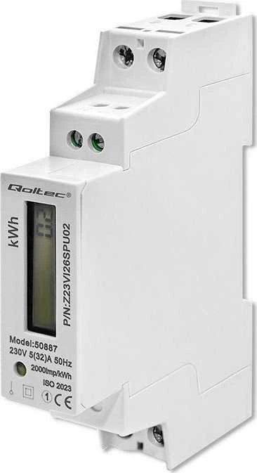 Vienfazis elektroninis skaitiklis suvartojimas energija ant bėgio din 230v lcd 1p plonas Qoltec
