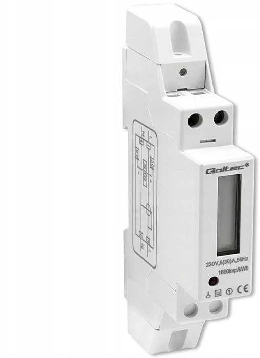 „Qoltec“ 1 fazės elektroninis skaitiklis | Energijos skaitiklis ant DIN bėgelio | 230 V | 30 A | LCD | 1P