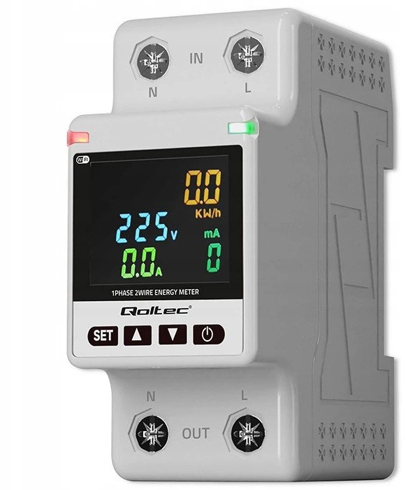 „Qoltec“ vienfazis elektroninis vatmetras | Energijos suvartojimo matuoklis | DIN35 | Nuotolinio valdymo pultas | Matavimų istorija | „Wi-Fi“ | TUYA | Išmanusis gyvenimas