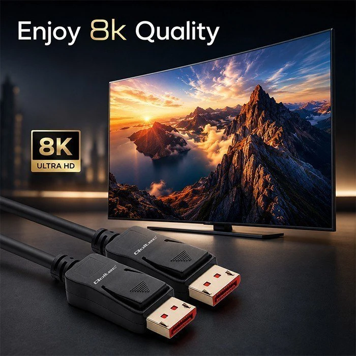 Qoltec Ultraszybki Kabelis DisplayPort v2.1 | Full HD | 4K 8K | 40Gb/s | DP40 | UHBR10 | 1.5m